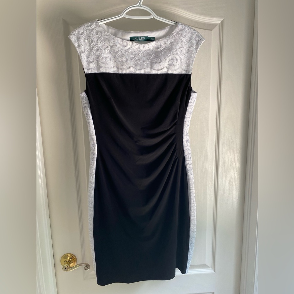 Ralph Lauren Blue Sheath Midi Dress Sleeveless Crew Neck